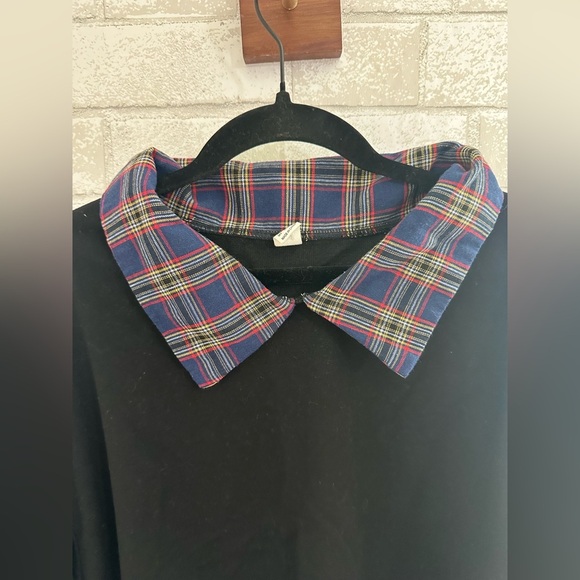 Plaid Collar Preppy Punk Grunge oversized Womens long sleeve crop Top M #1905 - Picture 3 of 8